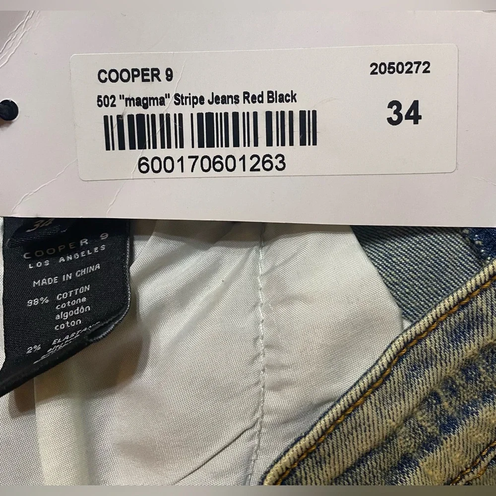 NWT COOPER 9 MENS MAGMA STRIPE JEANS RED BLACK 34X32 - Picture 11 of 11